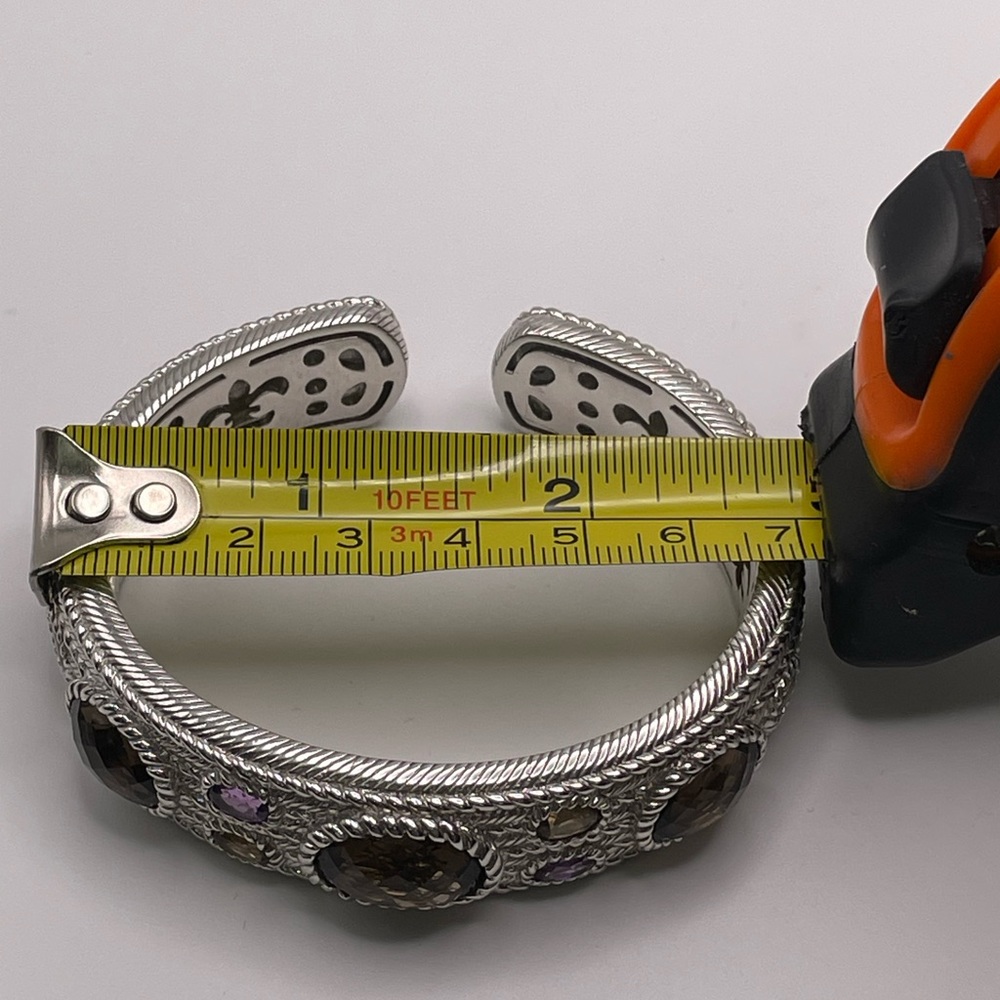 JUDITH RIPKA -SterlingSilver Cuff w/ faceted SmokyTopaz & Amethyst Stones - Picture 9 of 10